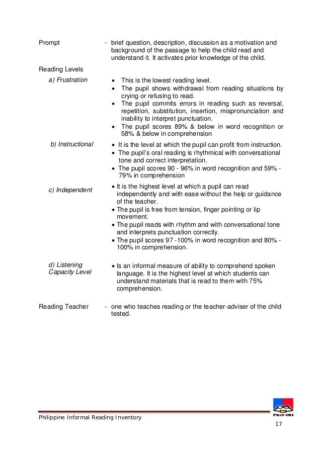 Phil iri photo relating to Printable Informal Reading Inventory identified as Phil iri